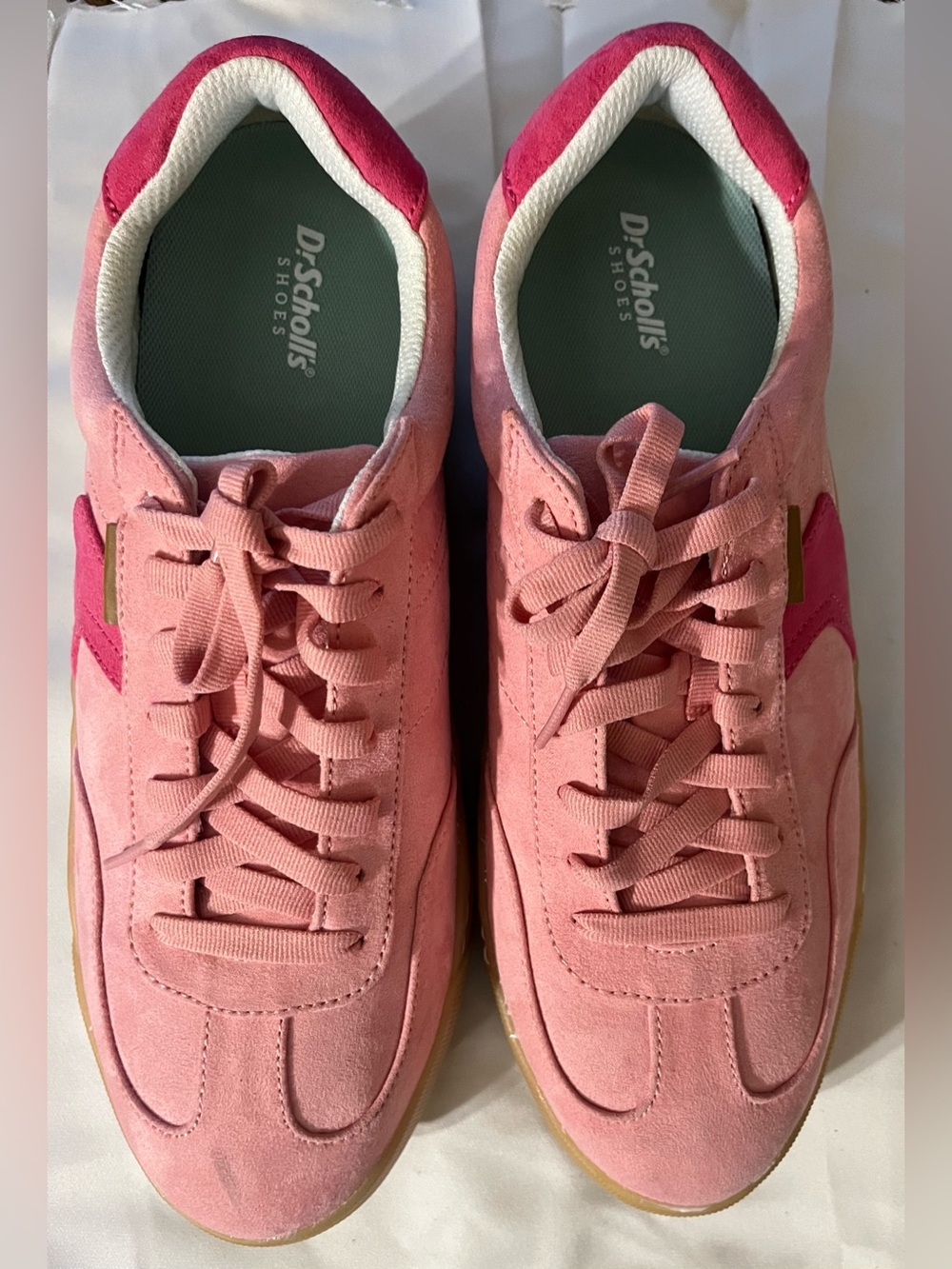 Dr. Scholl's Pink Suede  Women’s time off Platform Sneakers with Hot Pink Accent - Picture 8 of 9